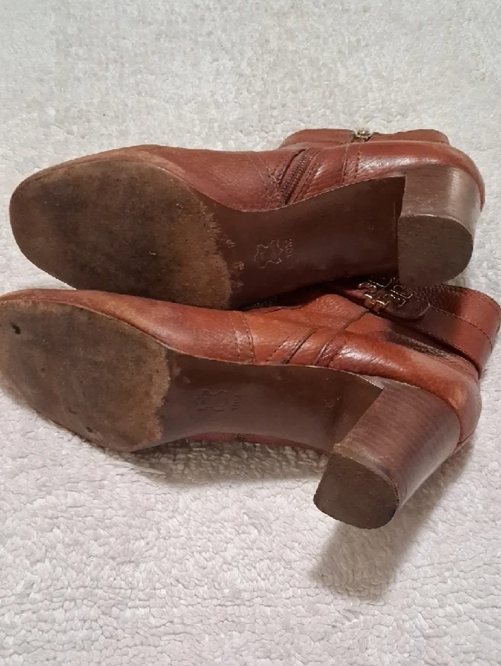 Tory Burch Cognac Leather Ankle Booties with Logo Accent